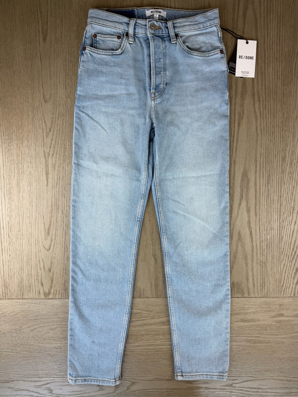 RE/DONE 90s High Rise Ankle Crop Jeans Mid 90s Wash Button Fly 25 NWT